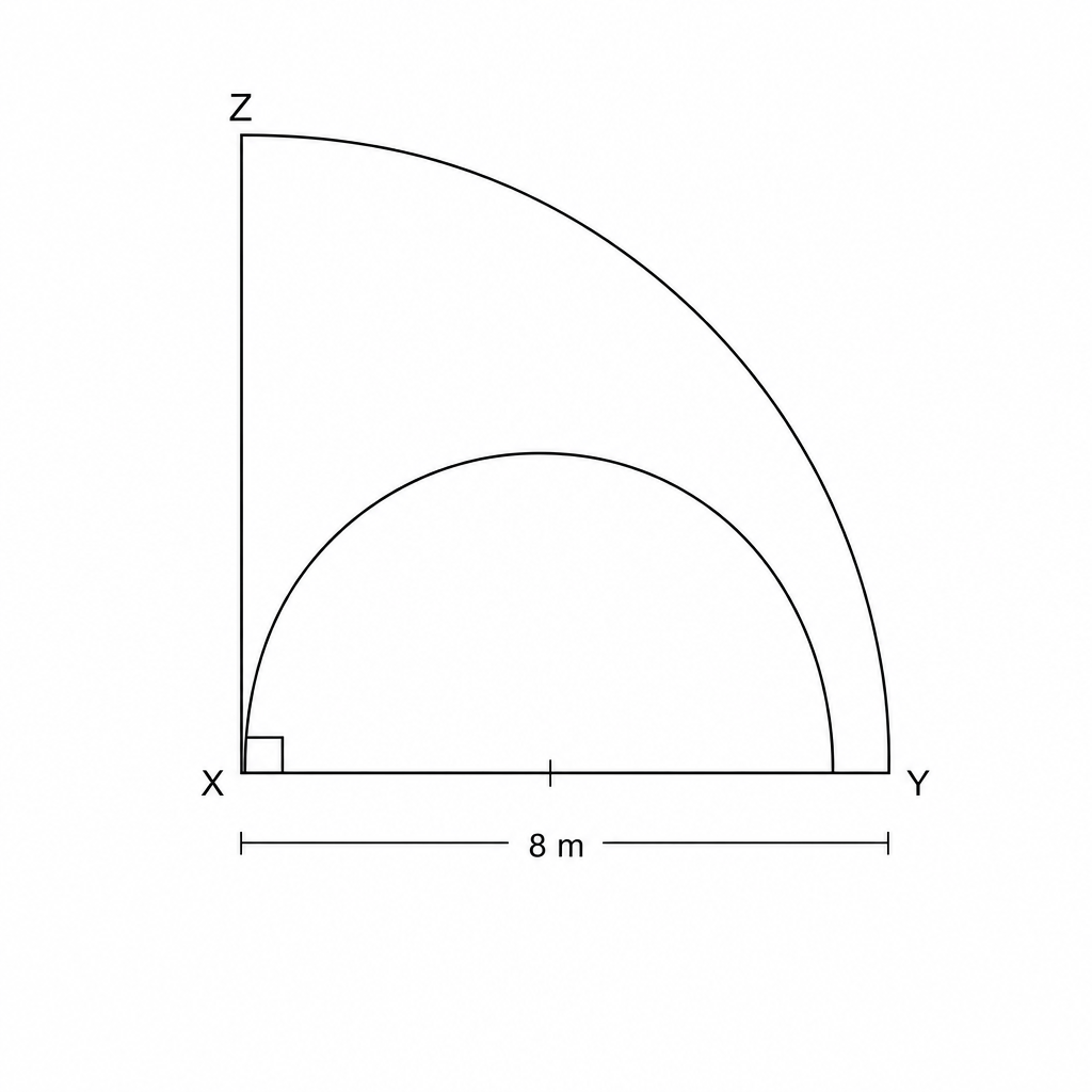 A sector XYZ with a right angle at X, and a semi-circle drawn with diameter XY.
