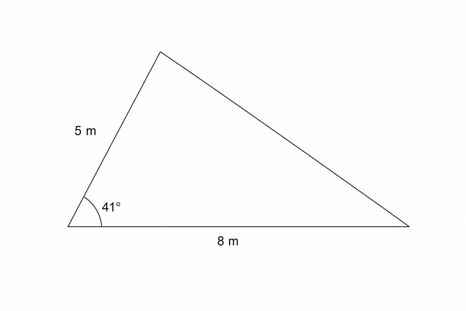 A triangle with a side of length 5 m, a base of length 8 m, and an included angle of 41 degrees.