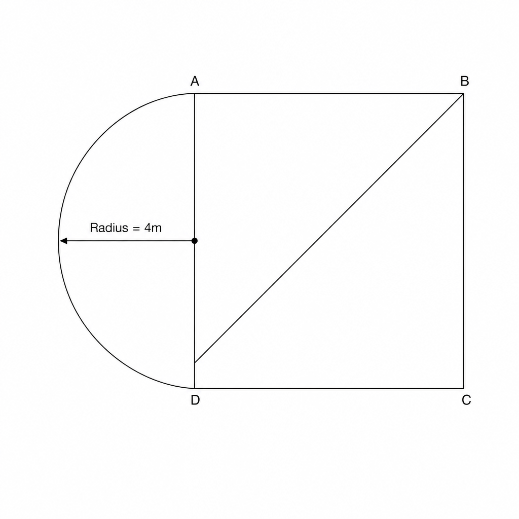 A diagram showing a square ABCD with a semi-circle.