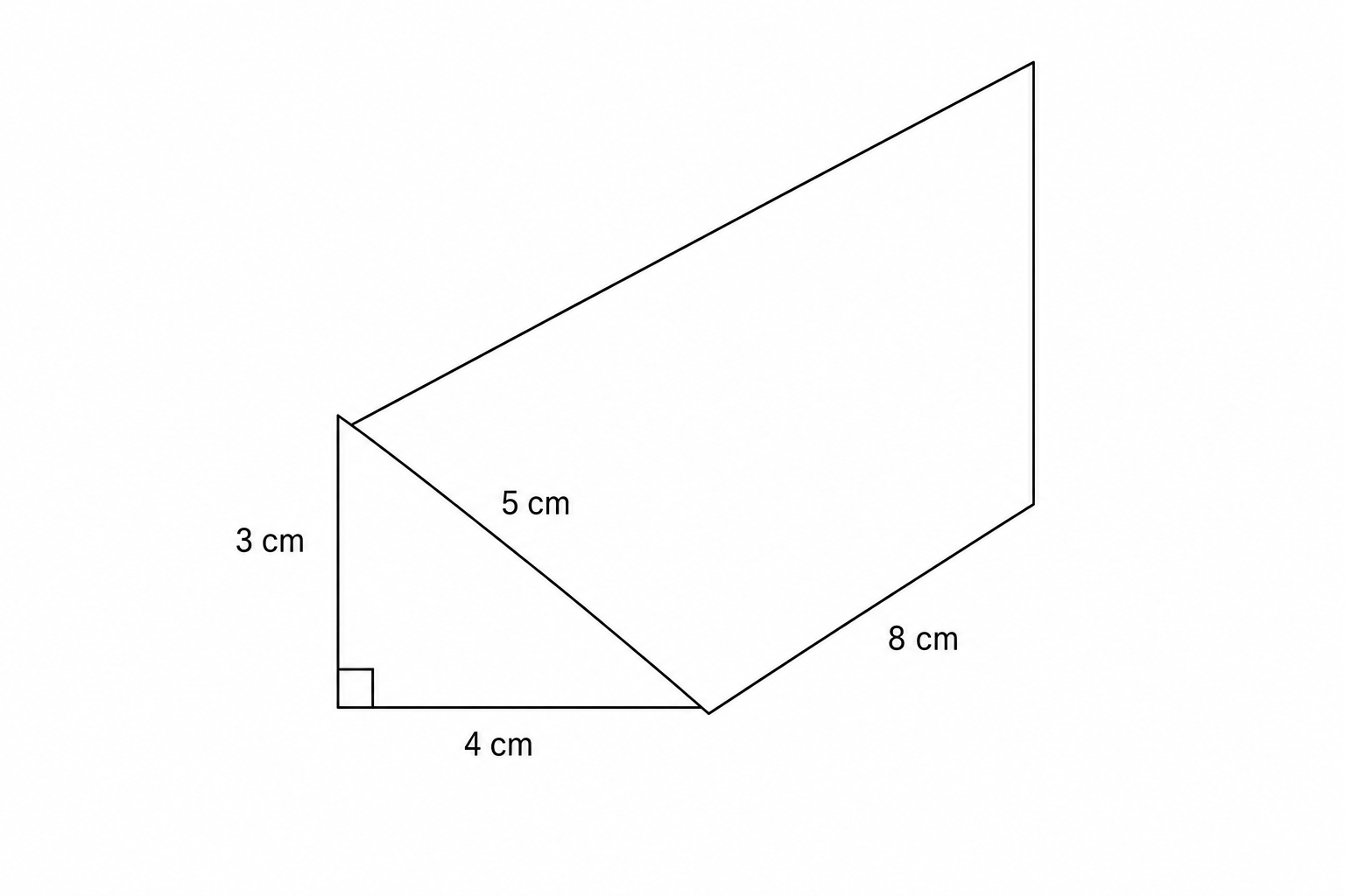 Diagram of a triangular prism with dimensions 3 cm, 4 cm, 5 cm, and 8 cm.