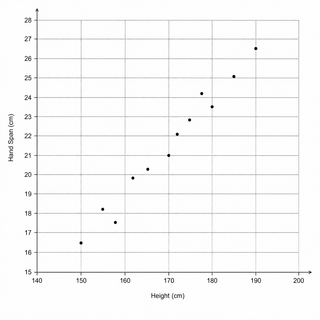 Scatter graph showing Height (x-axis) and Hand Span (y-axis).