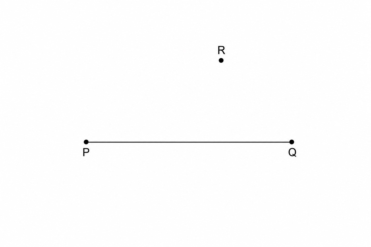 Diagram showing a line segment PQ\, and a point R\, located above the line.