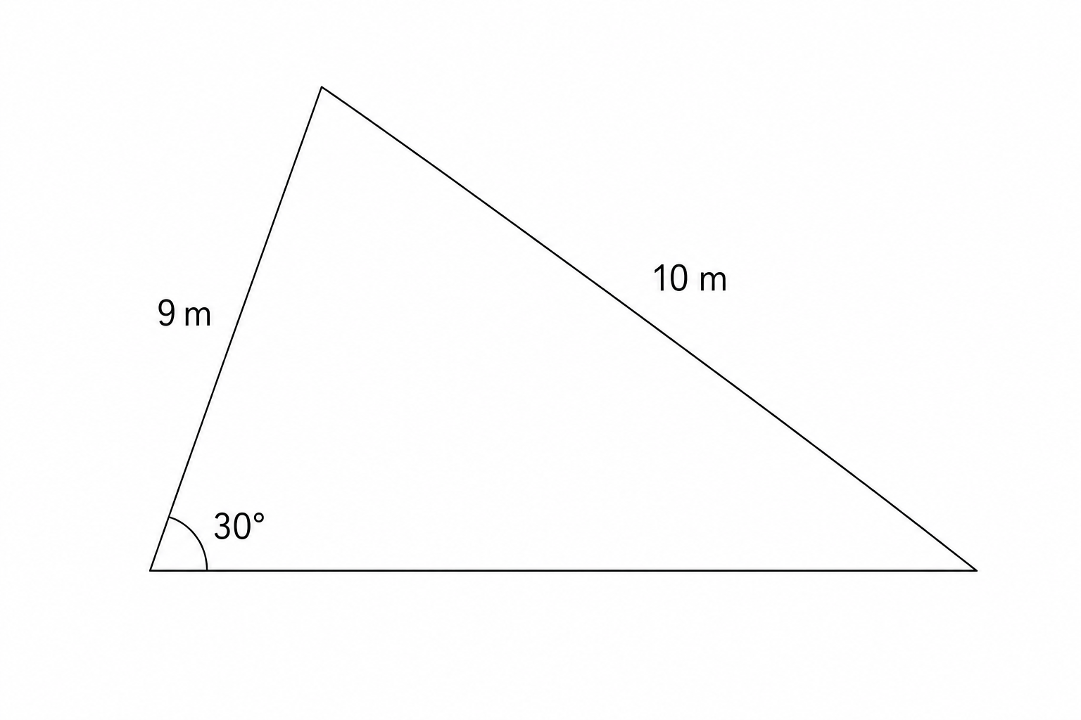 A triangle with two sides of 9 m and 10 m, and an included angle of 30 degrees.