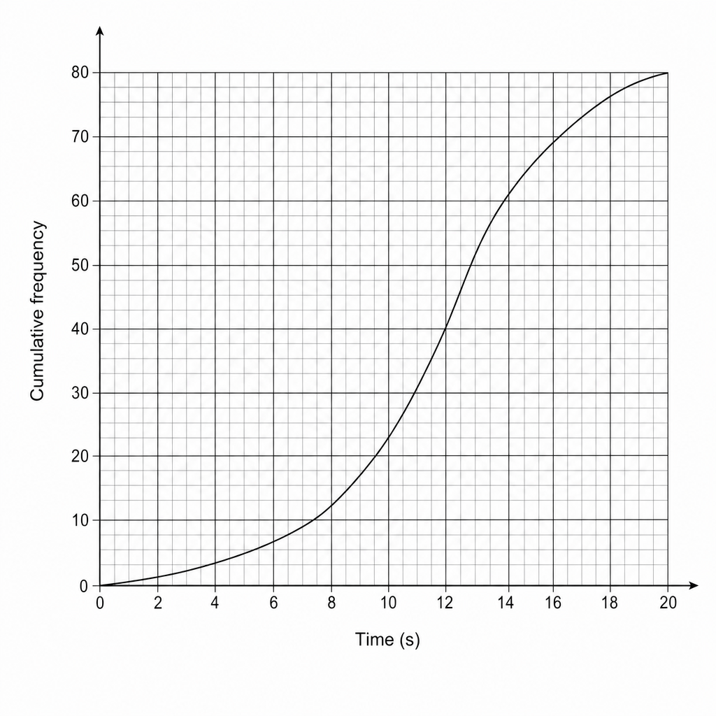 Cumulative frequency graph showing time (s).