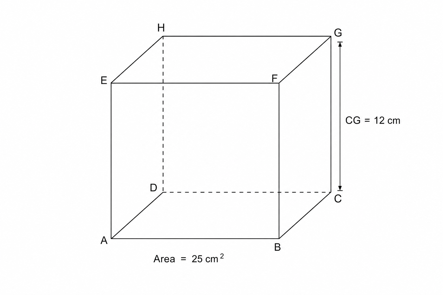 A 3D line drawing of a cuboid ABCDEFGH.
