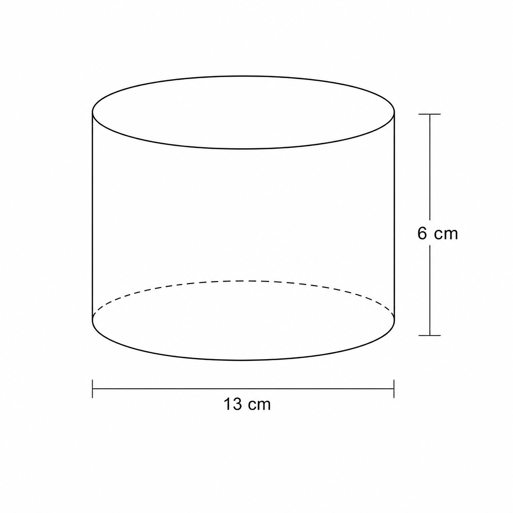 A cylinder with diameter 13 cm and height 6 cm.