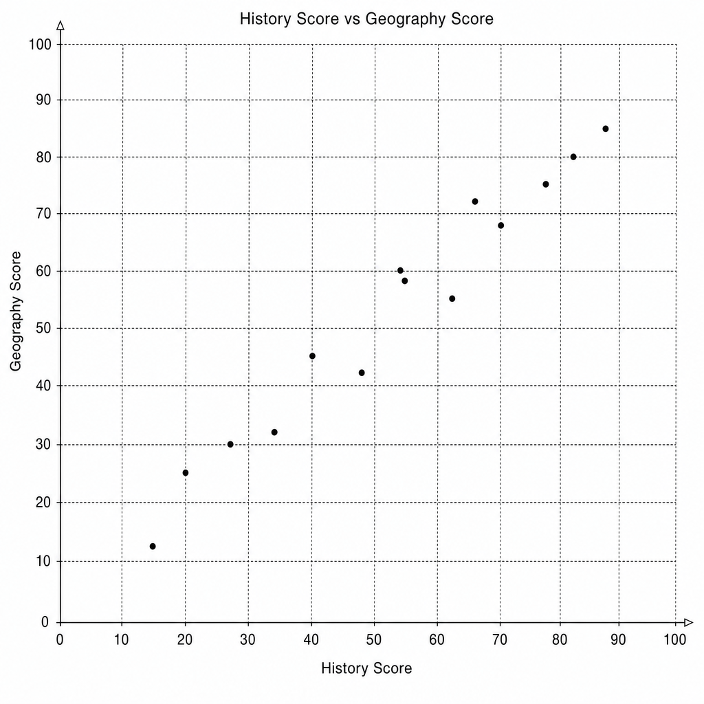 Scatter graph showing History Score vs Geography Score.