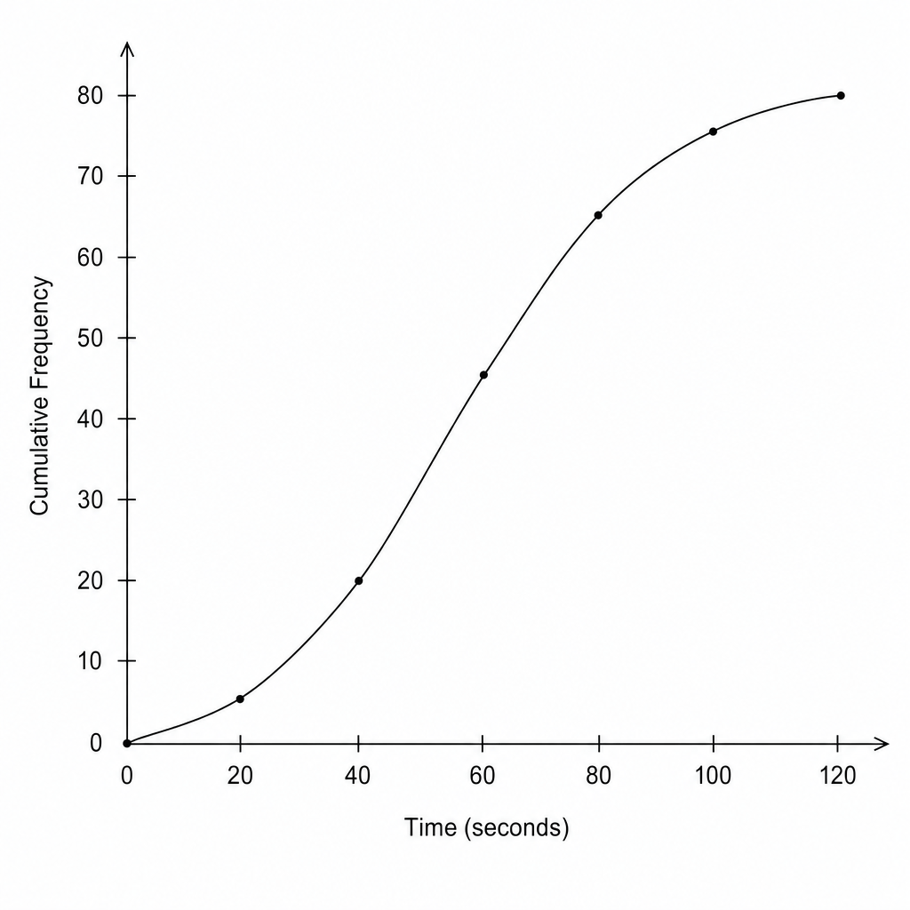 Cumulative frequency graph showing time in seconds.