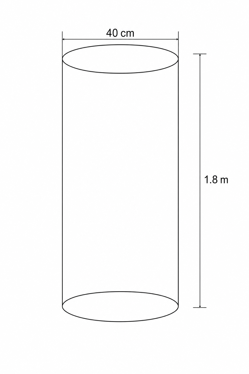Diagram of a cylindrical tank with diameter 40 cm and height 1.8 m.
