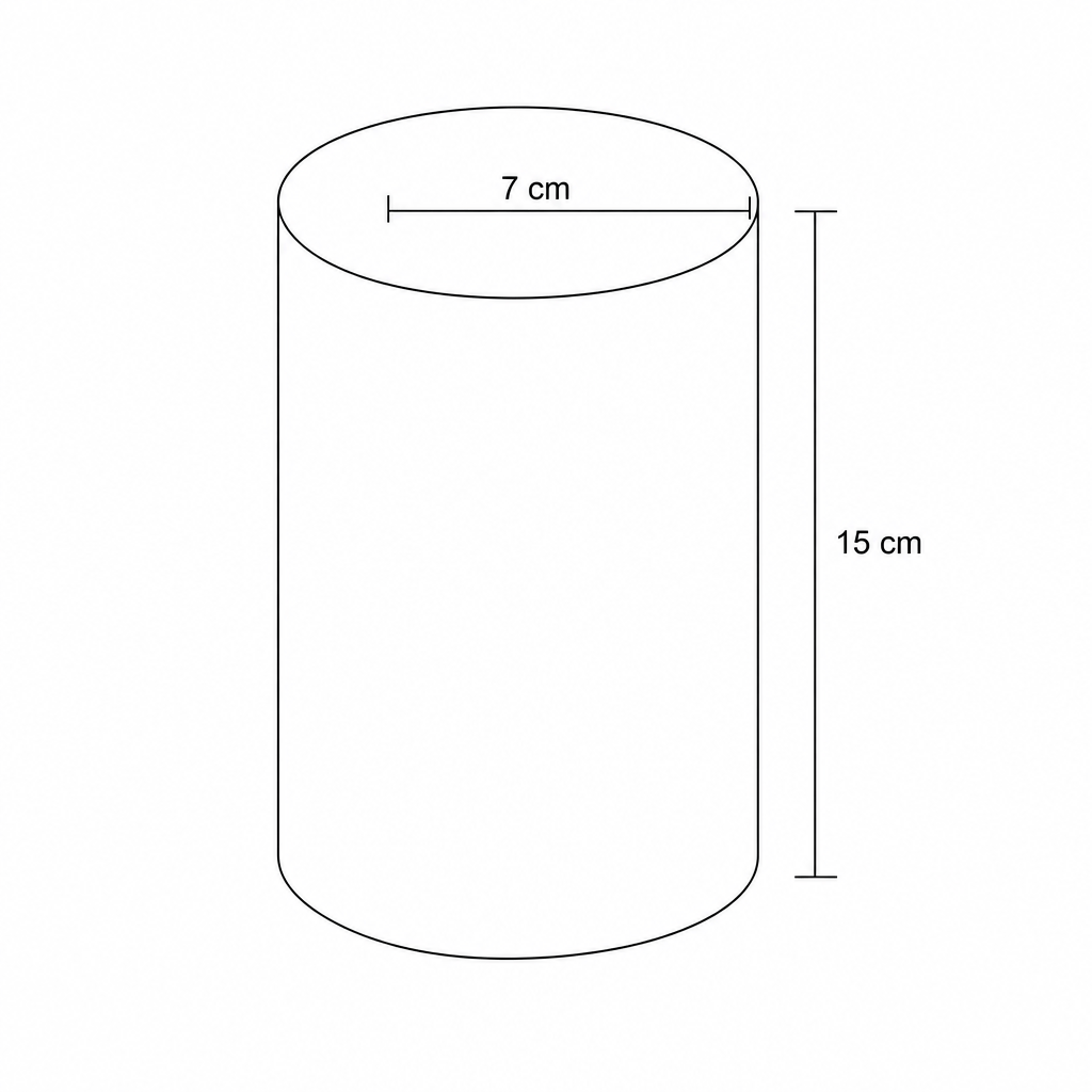 Diagram of a solid cylinder with diameter 7 cm and height 15 cm.