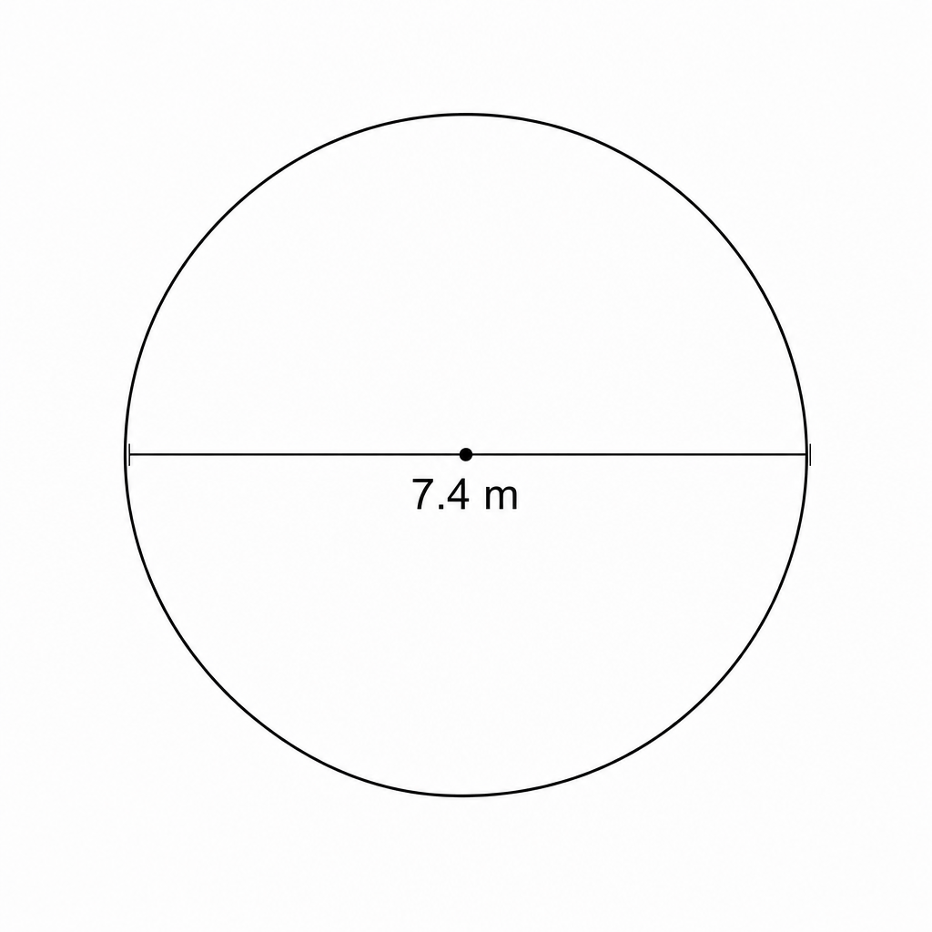 A circle with a diameter of 7.4 m.
