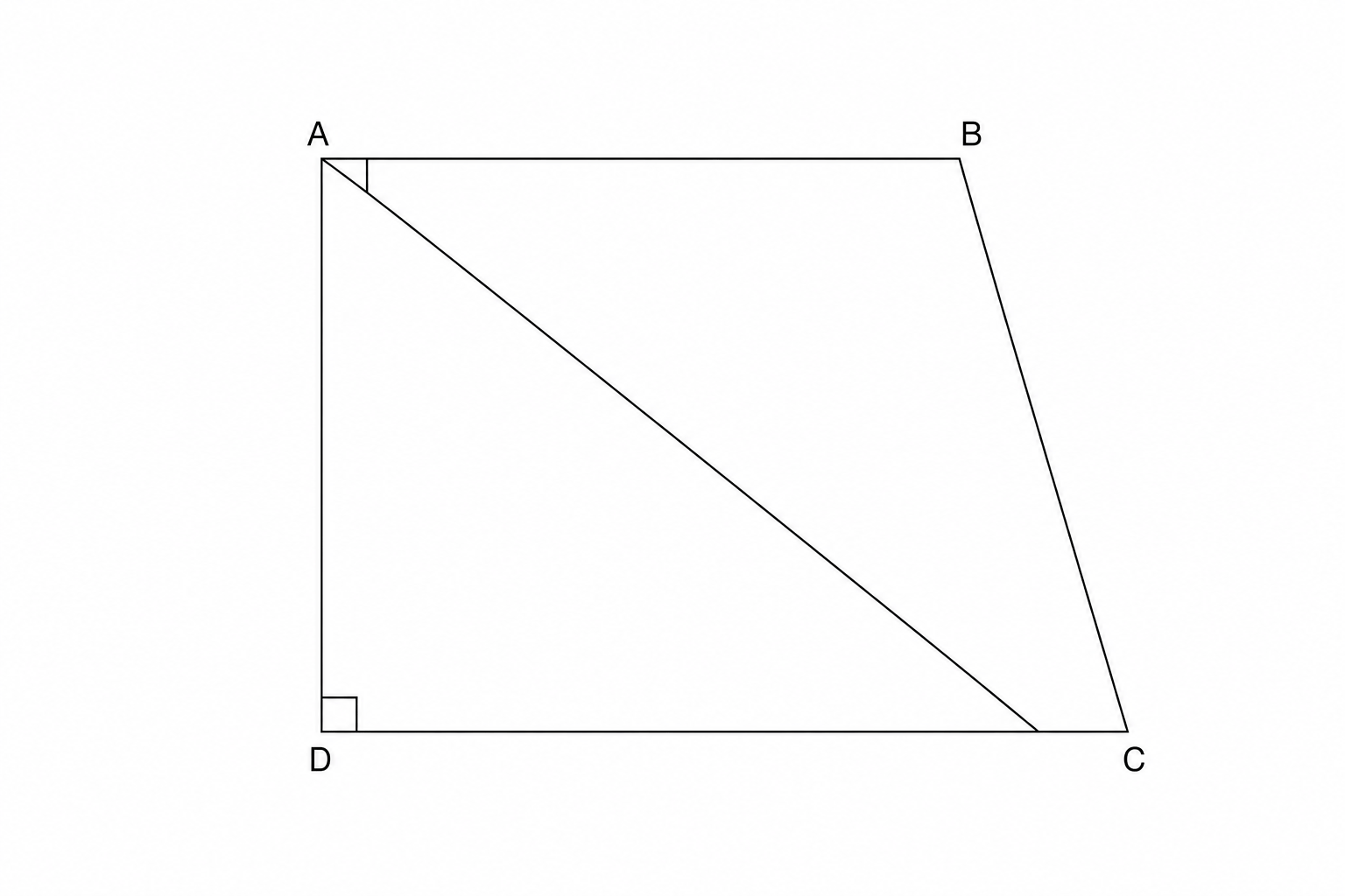 Diagram of a right-angled trapezium ABCD.