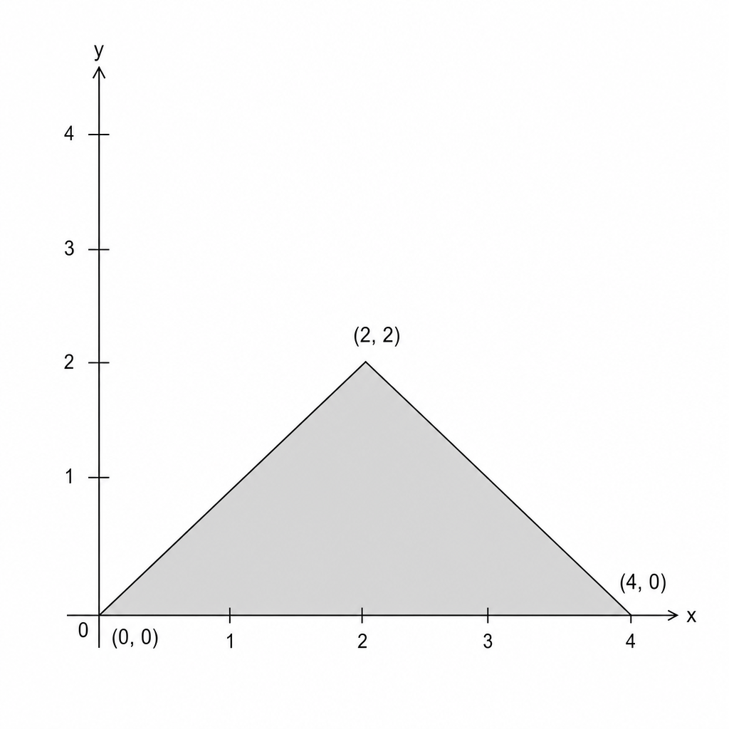Coordinate plane with a shaded triangular region bounded by a horizontal line and two diagonals