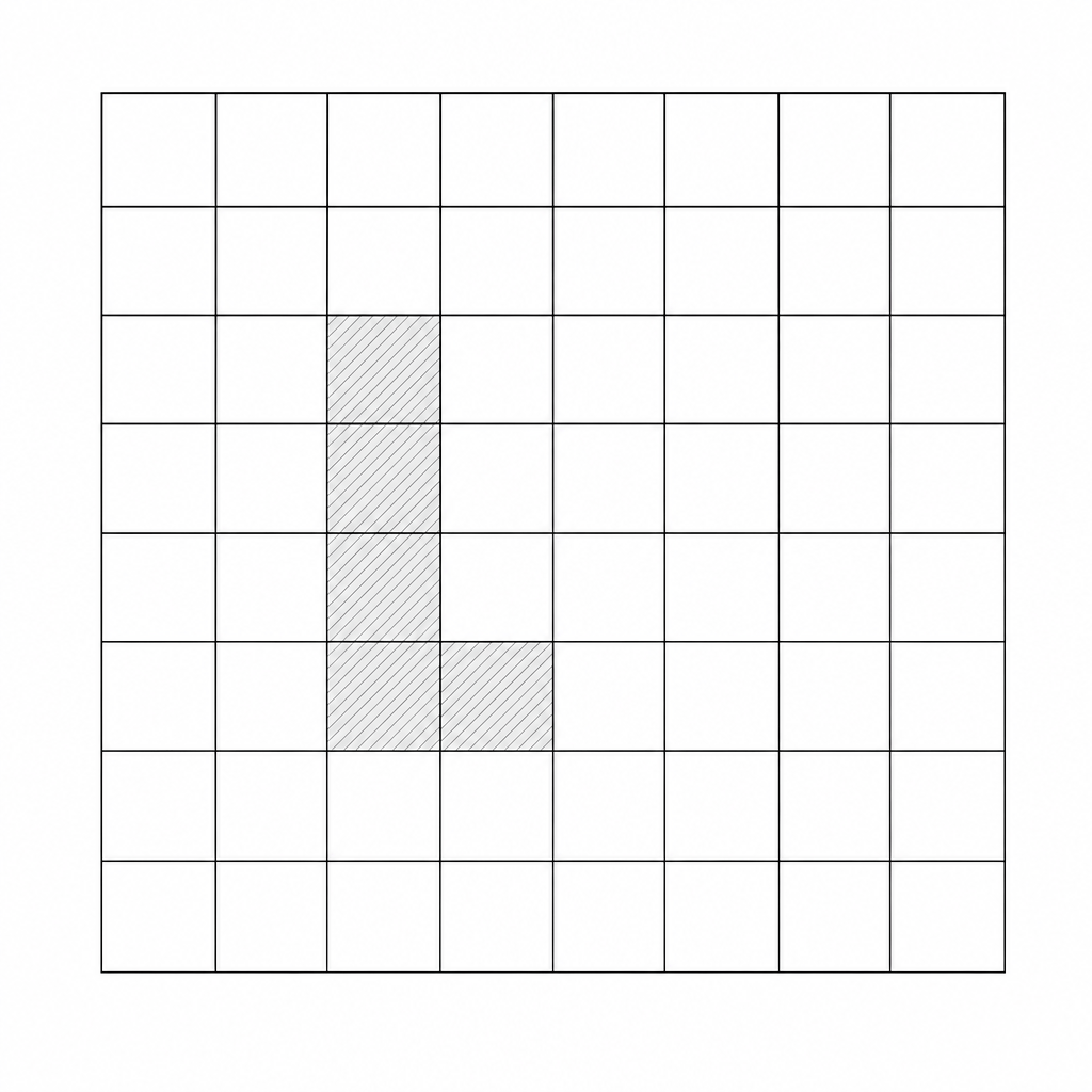 A grid with a shaded rectilinear L-shape.