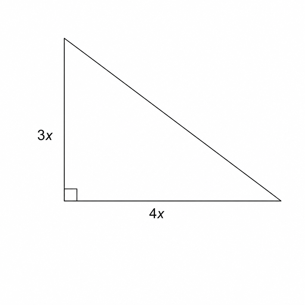 A right-angled triangle with a vertical side labeled 3x and a horizontal side labeled 4x.