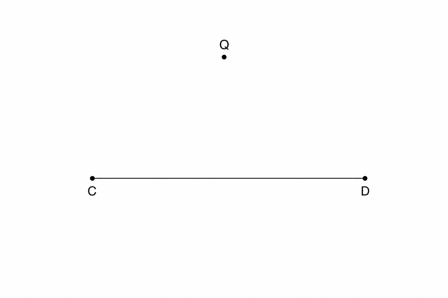 Diagram showing a line CD\, and a point Q\, positioned above the line.