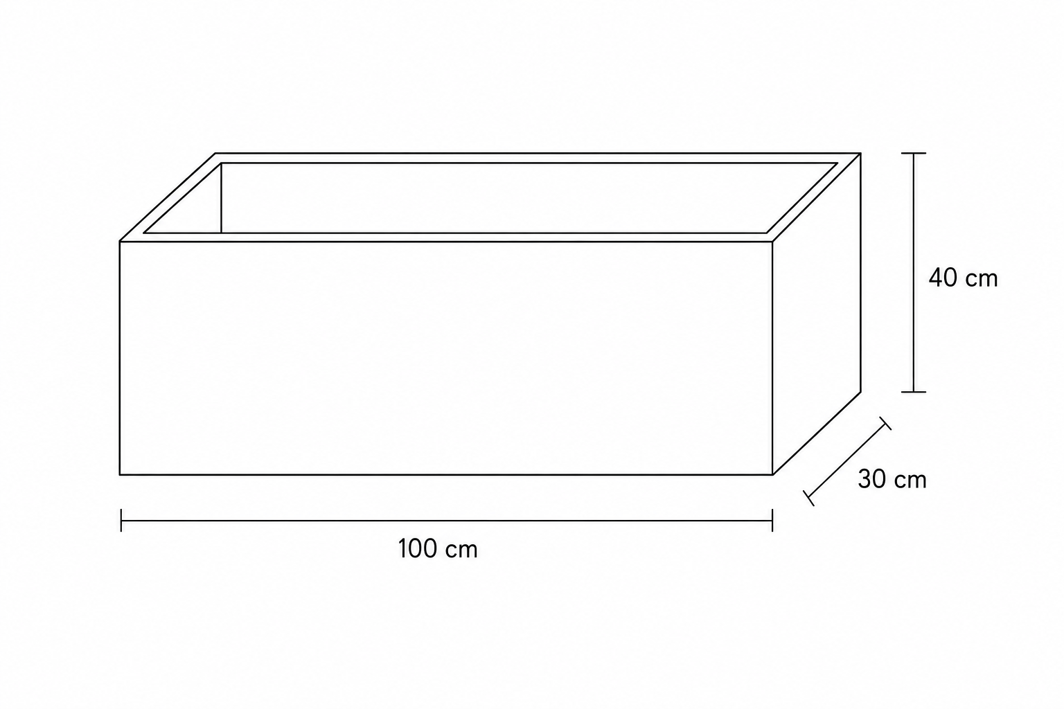 A 3D diagram of a cuboid with dimensions 100 cm, 30 cm, and 40 cm.