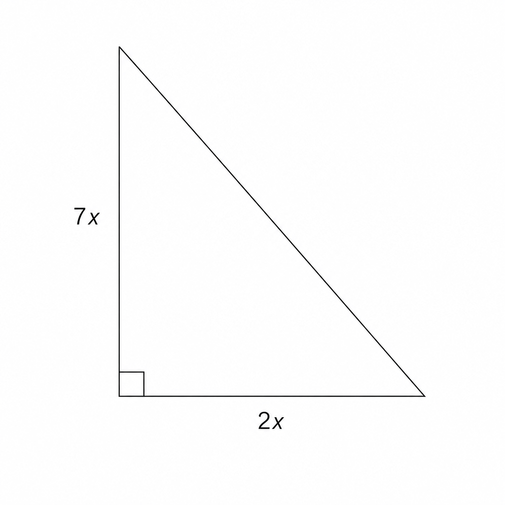 A right-angled triangle with a vertical height of 7x and a base of 2x.