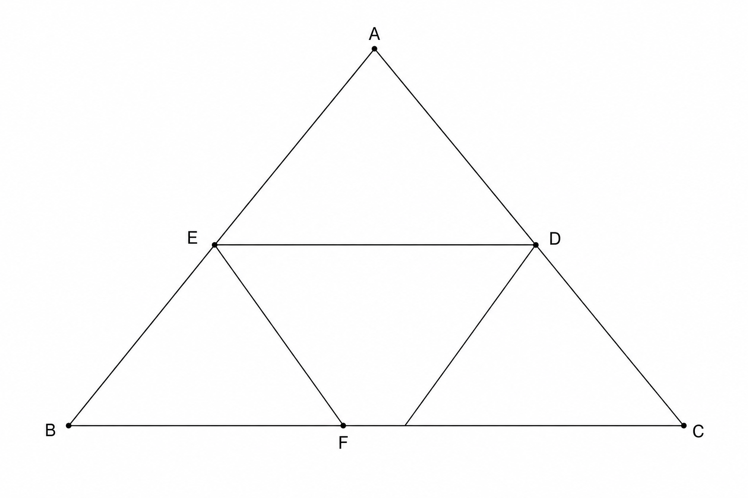Diagram of triangle ABC with midpoints D, E, and F.