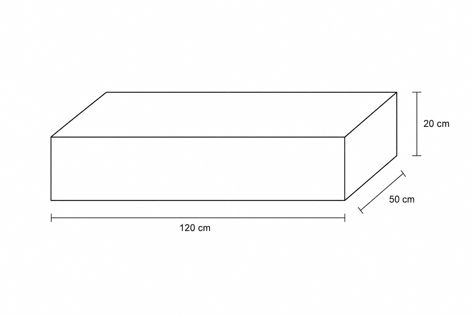 Diagram of a storage box with dimensions 120 cm, 50 cm, and 20 cm.