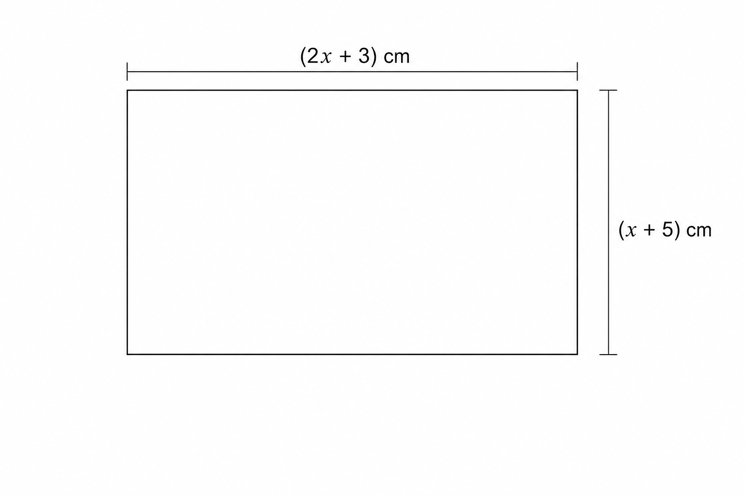 A rectangle with length 2x + 3 and width x + 5.