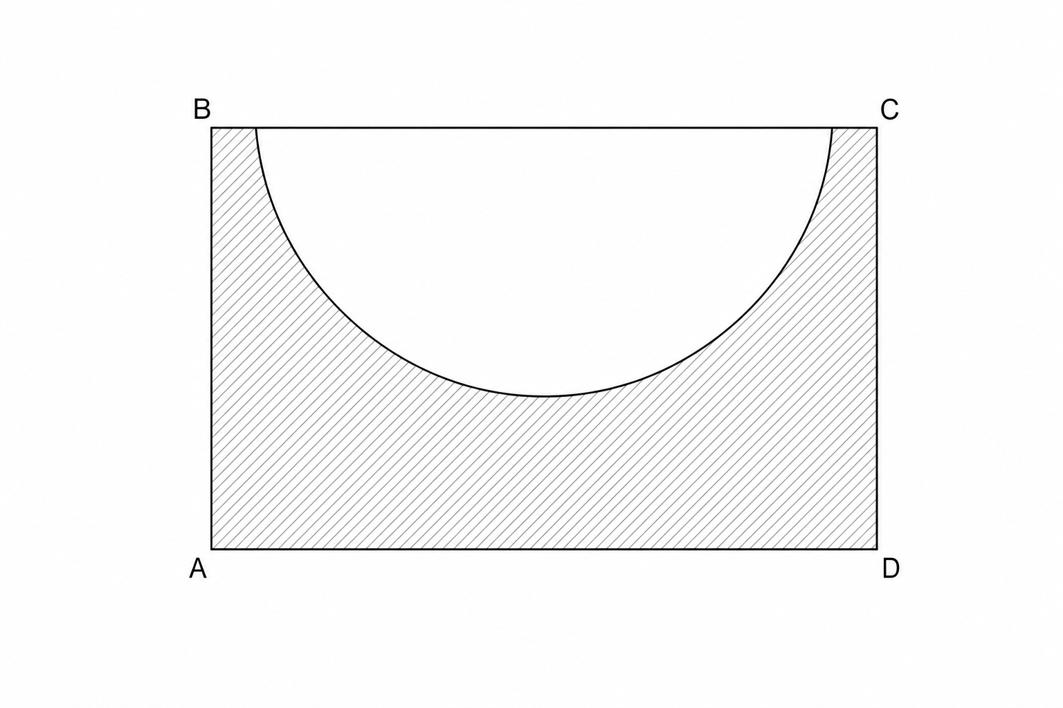 A diagram of a rectangle ABCD with a semi-circle cut out of it.
