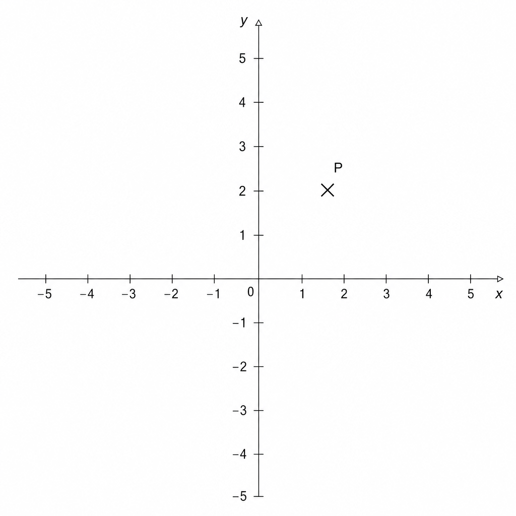 A grid with a point P marked by an X.