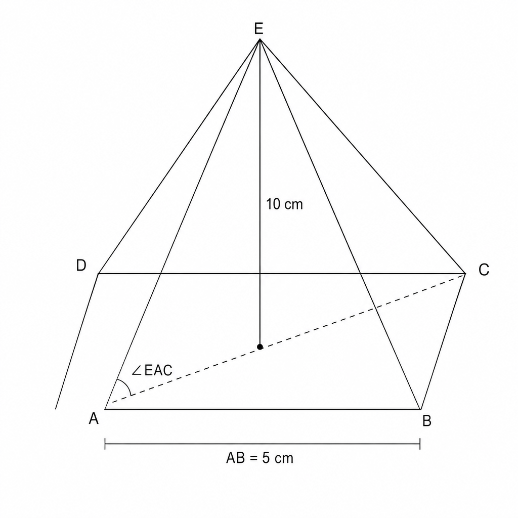 Diagram of a square-based pyramid EABCD.
