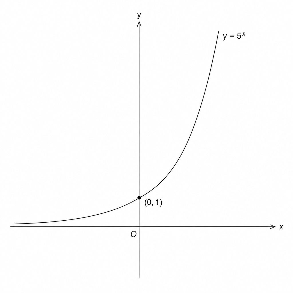 A coordinate system for sketching the curve y = 5^x. The x-axis is labeled x, the y-axis is labeled y, and the origin is labeled O.