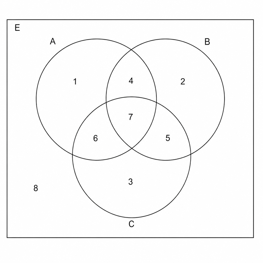 Venn diagram with three overlapping circles A, B, C.