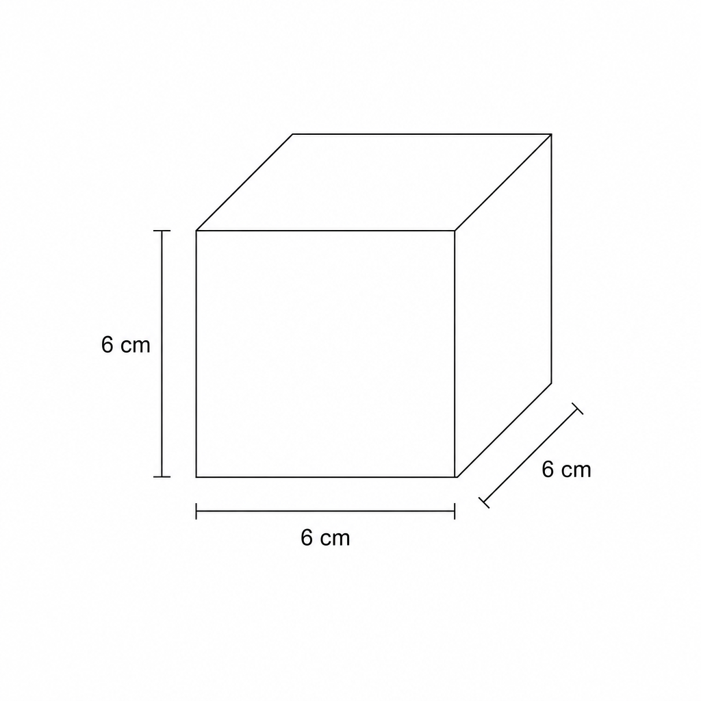 Diagram of a cube with side length 6 cm.
