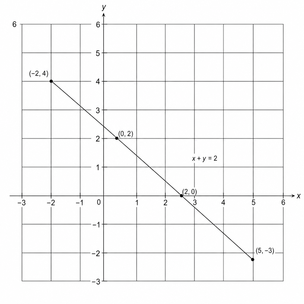 A coordinate grid for drawing the graph of x + y = 2.