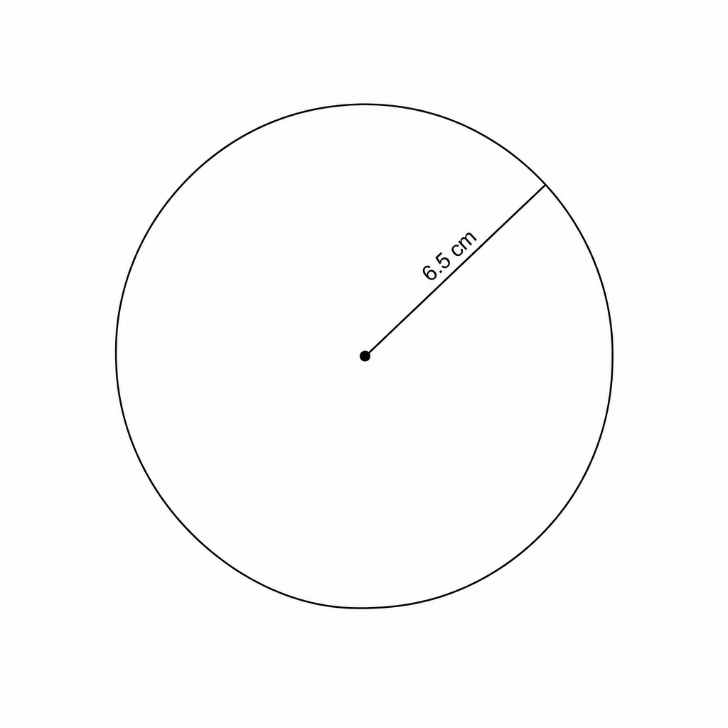 A circle with a radius of 6.5 cm.