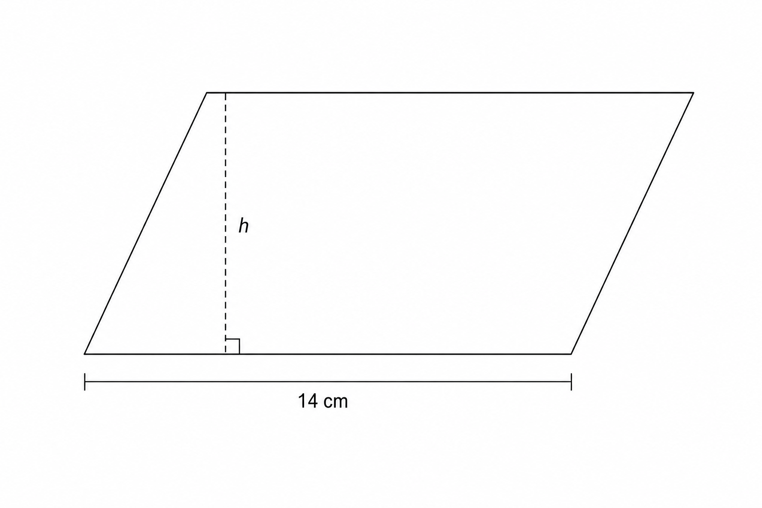 A parallelogram with a horizontal base of 14 cm.