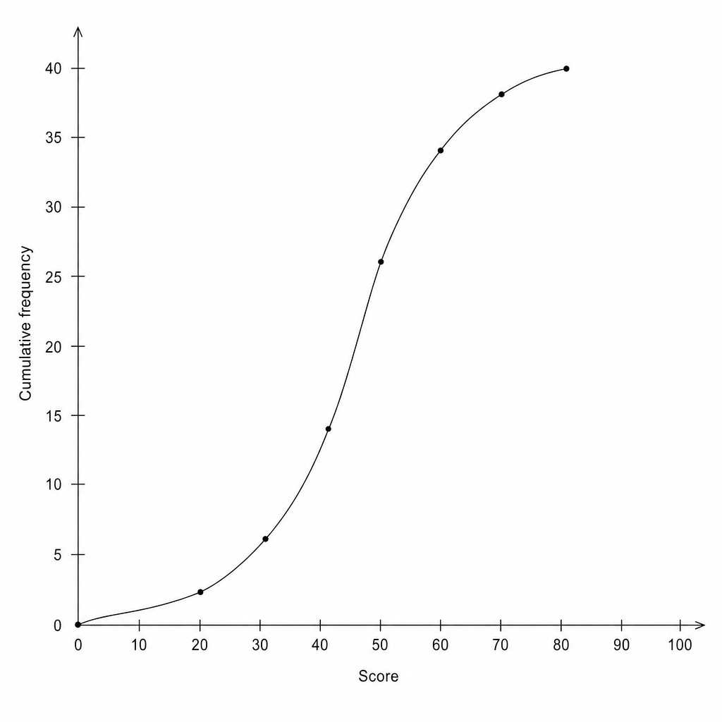 Cumulative frequency graph showing score.