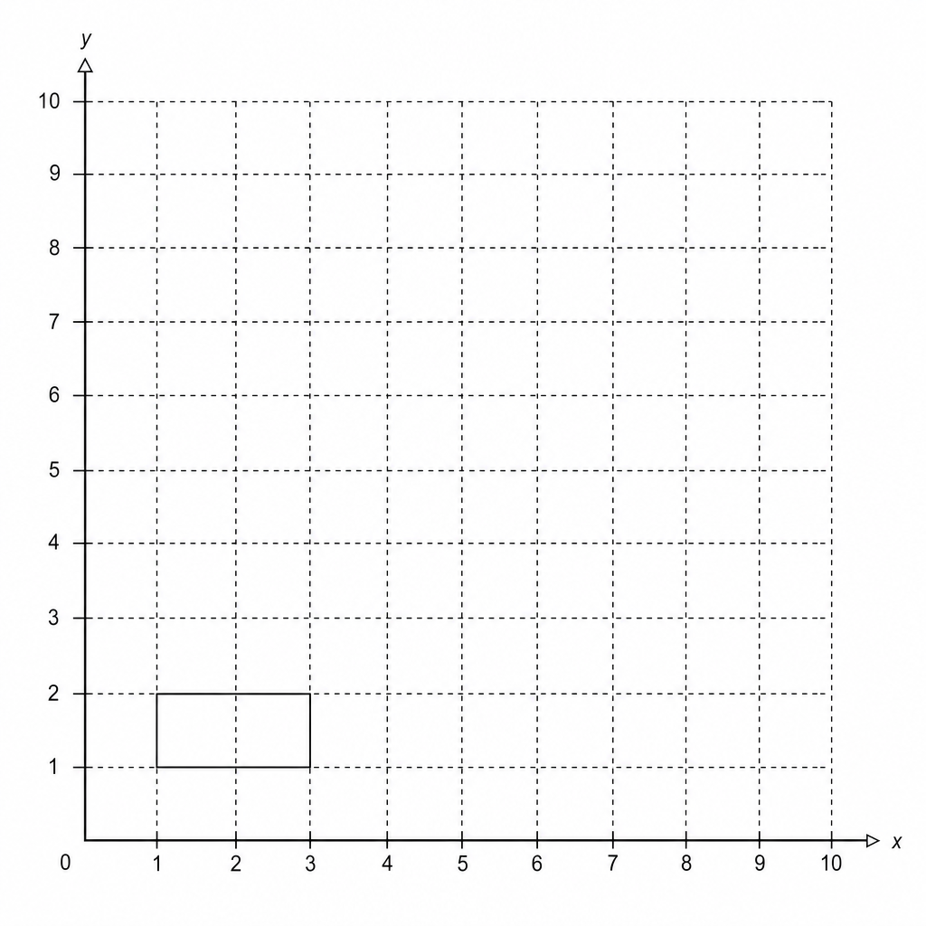 A 10x10 grid with a blue rectangle.