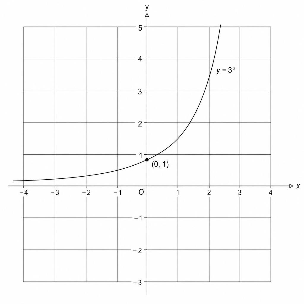 A coordinate system for sketching the curve y = 3^x. The x-axis is labeled x, the y-axis is labeled y, and the origin is labeled O.