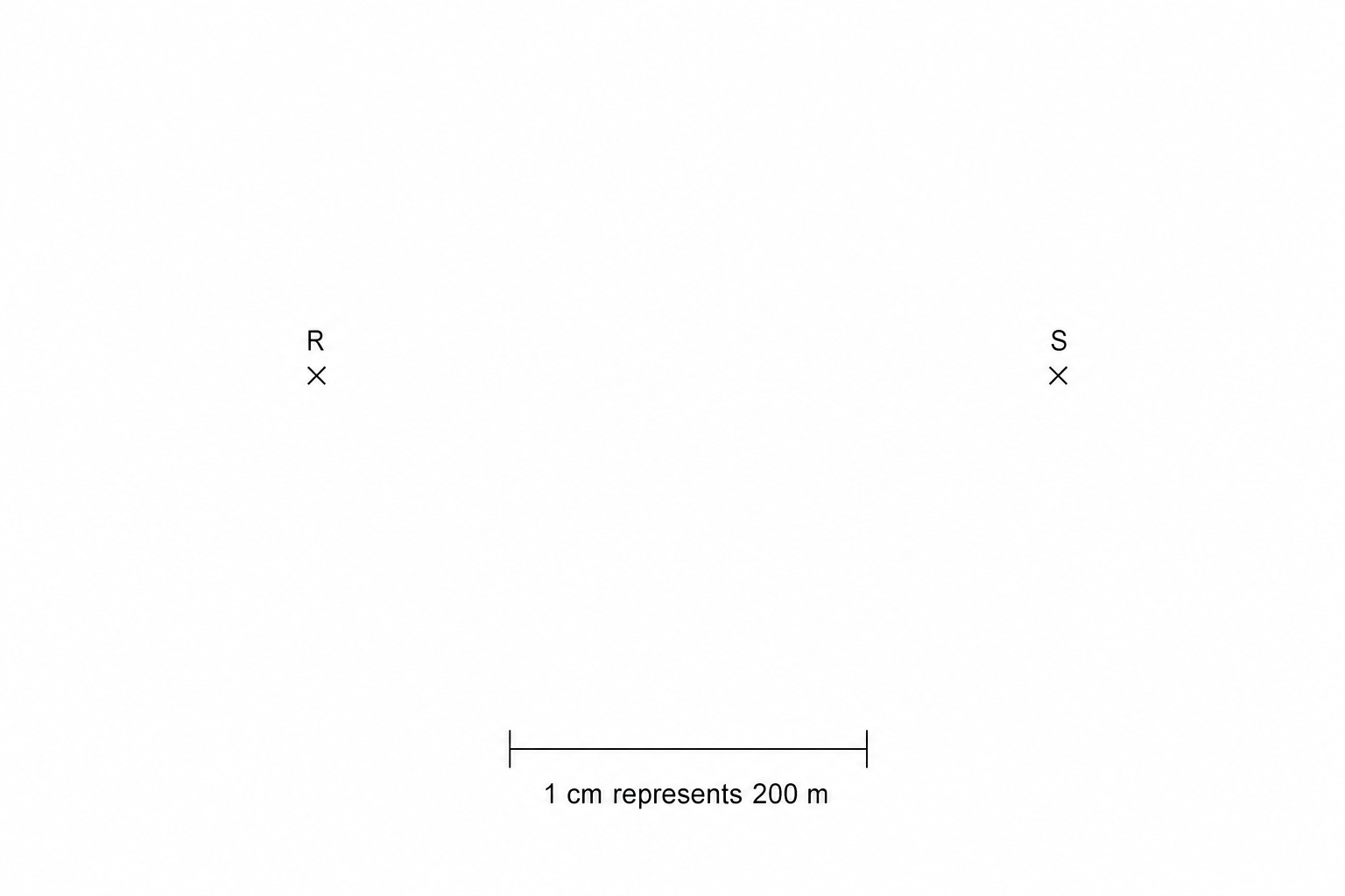 A diagram showing two points, Point R and Point S, marked with 'x'.