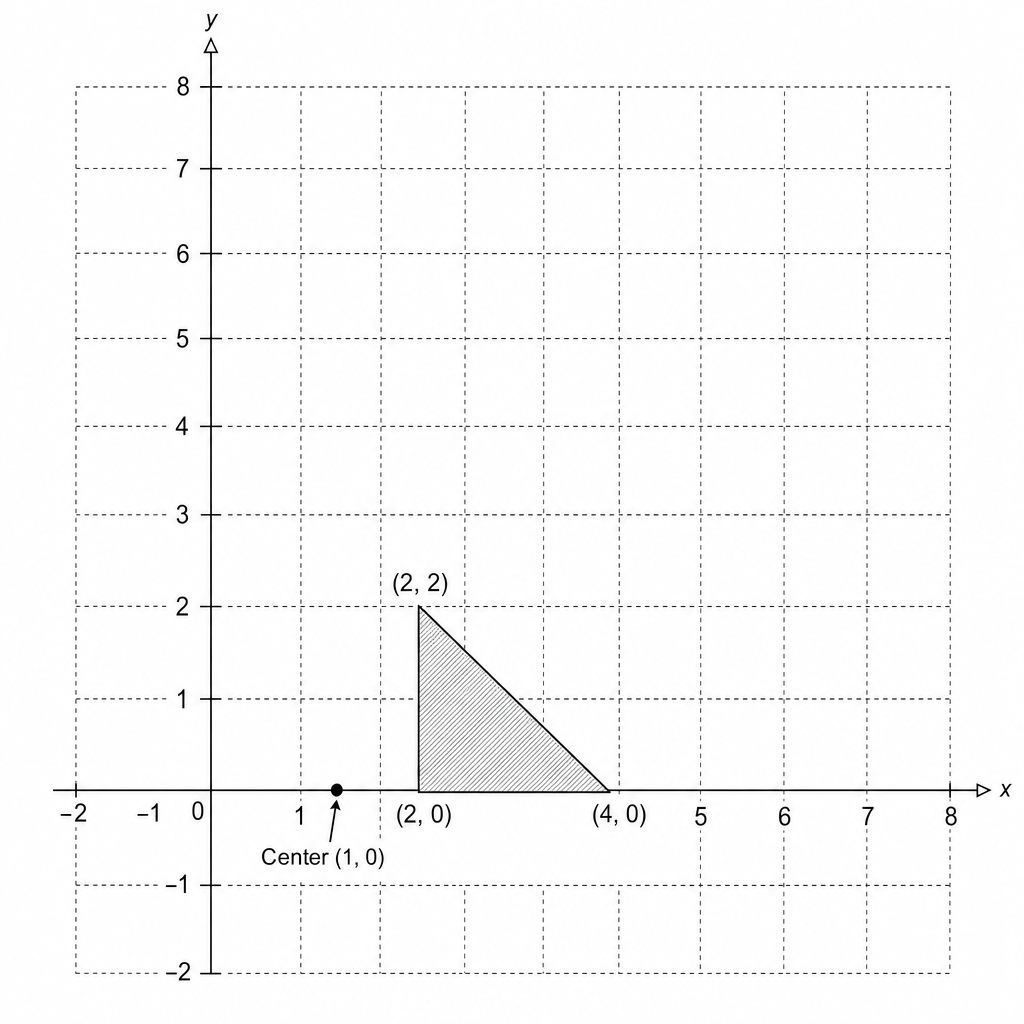 A coordinate grid with a shaded right-angled triangle.
