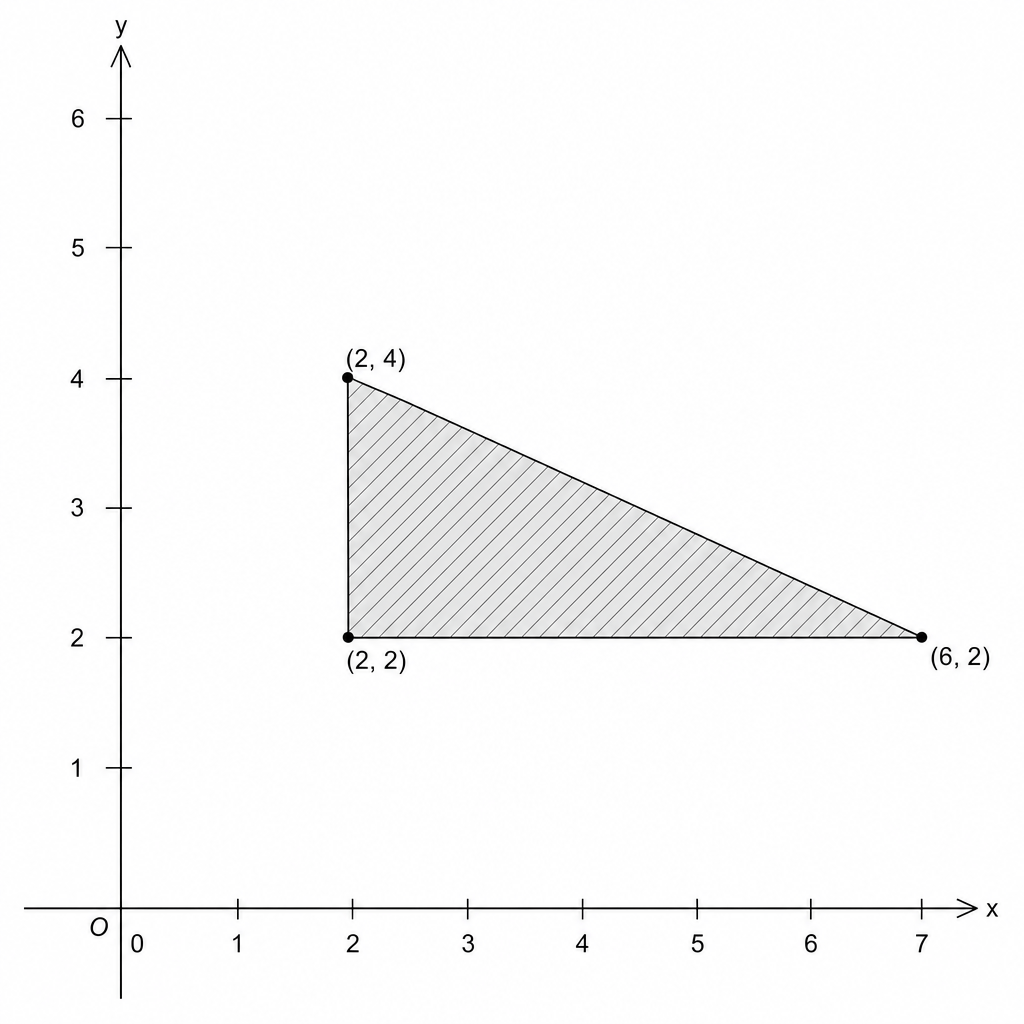 A coordinate grid with a shaded right-angled triangle.