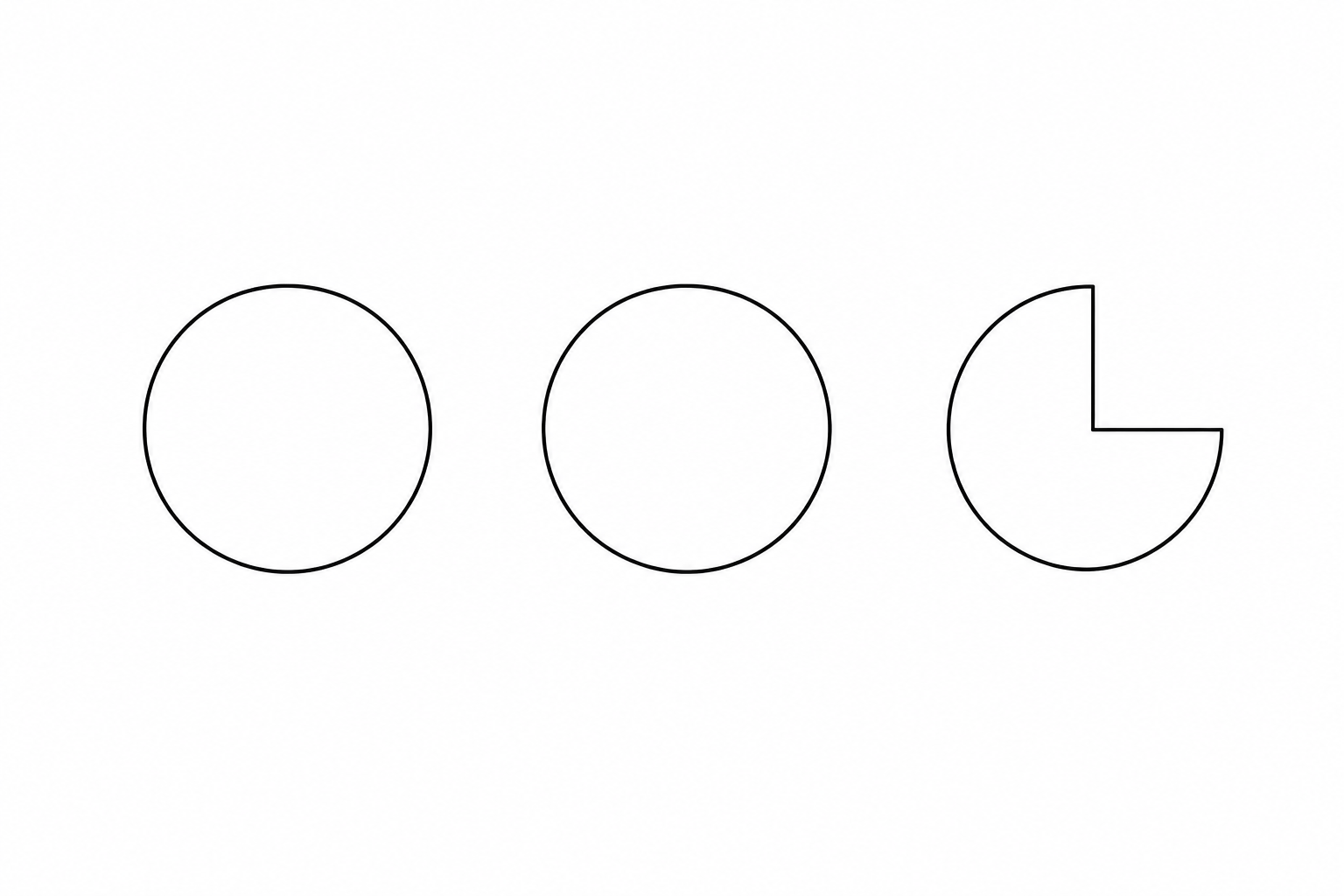 Two full circles and one quarter circle