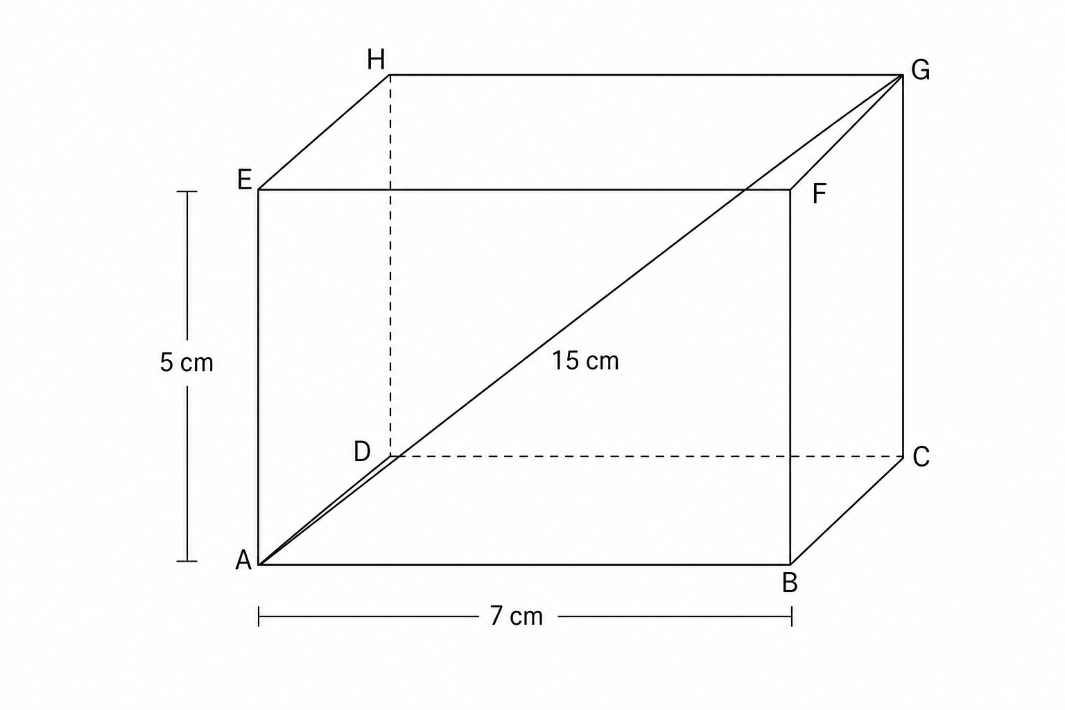 A 3D line drawing of a cuboid ABCDEFGH.