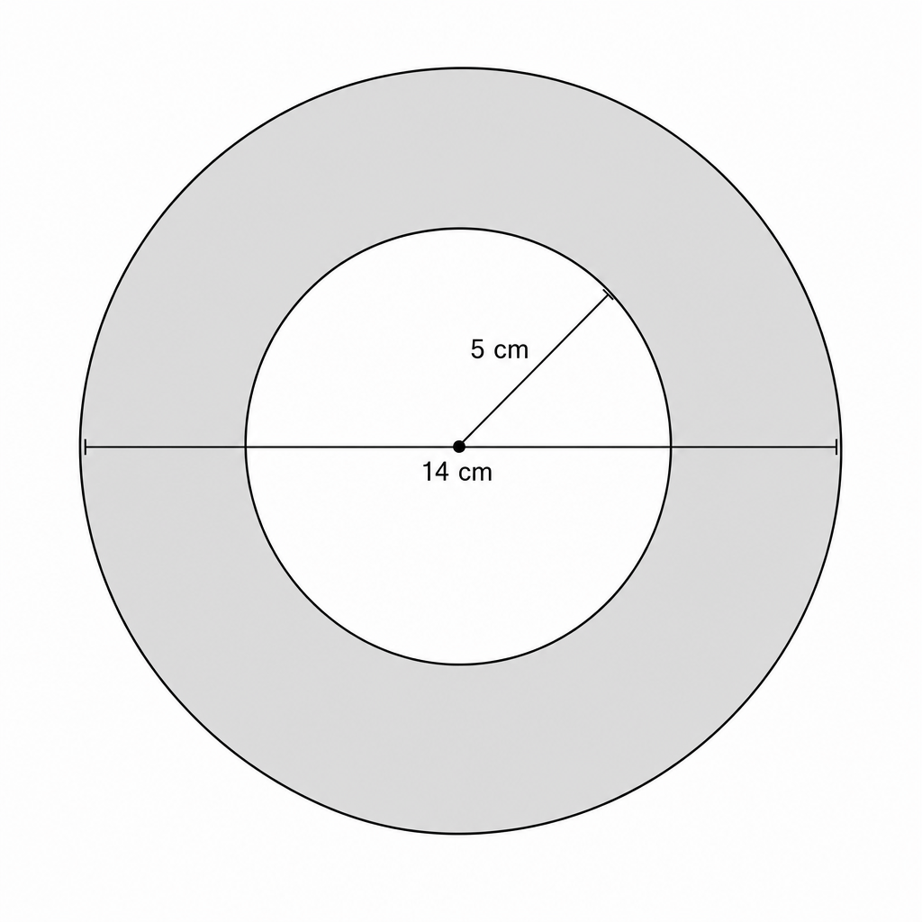 A shaded ring (annulus) formed by two concentric circles.