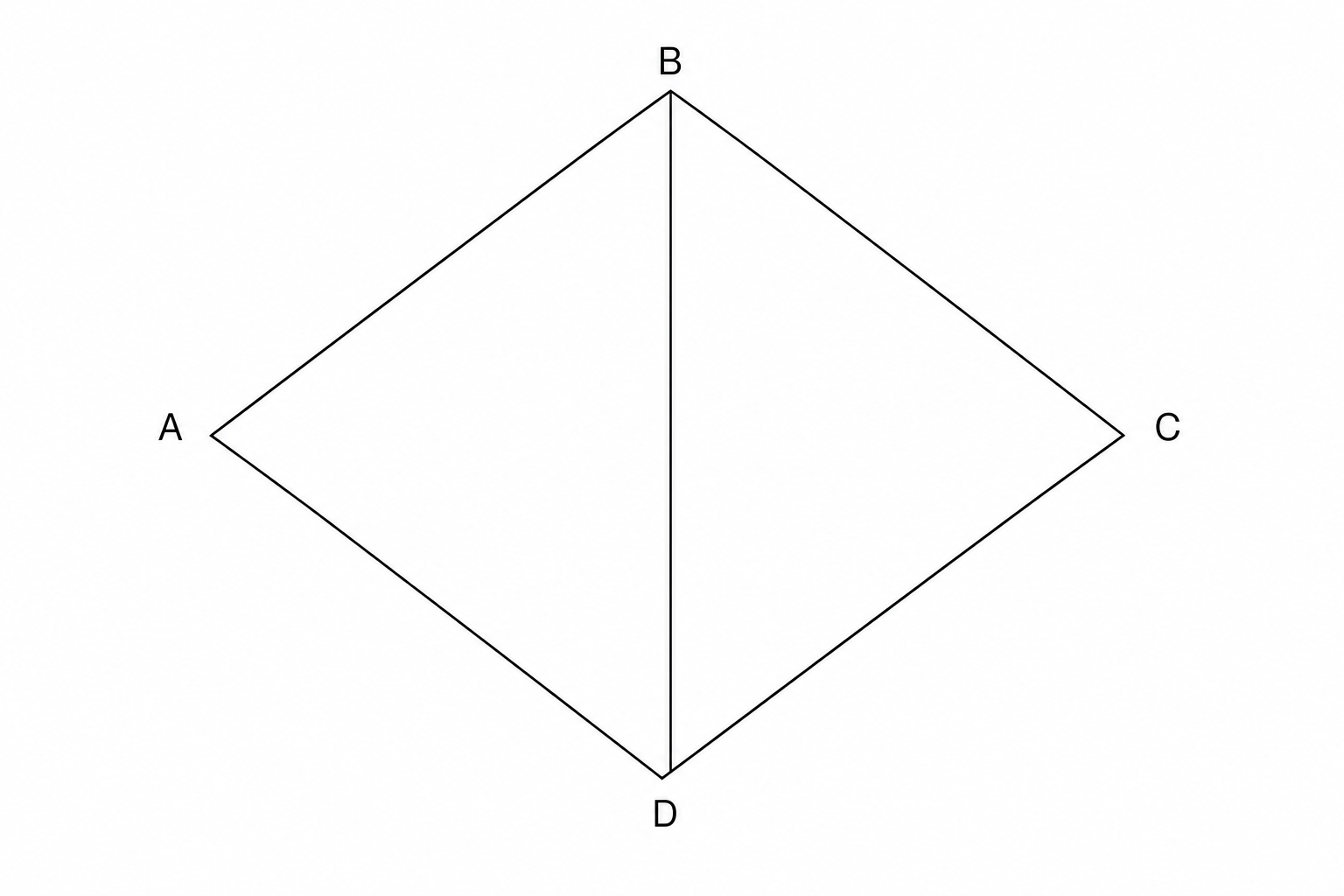 Diagram showing two triangles, ABD and BCD, sharing a common side BD.