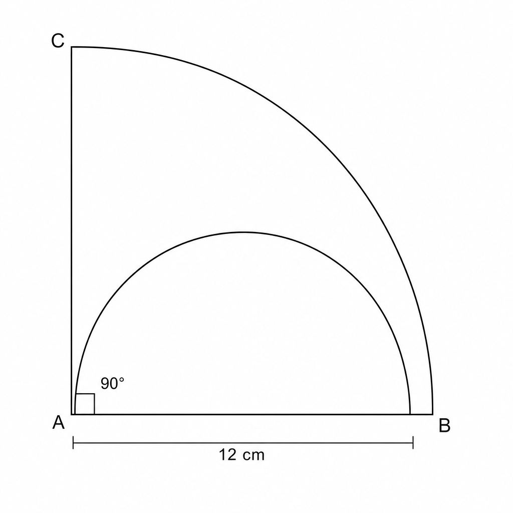Diagram showing a semi circle inside a sector.