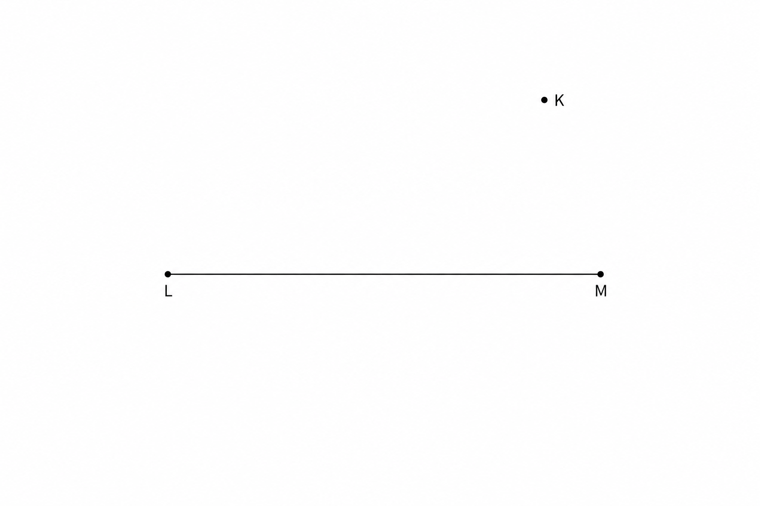 Diagram showing a slanted line LM\, and a point K\, to the side of it.