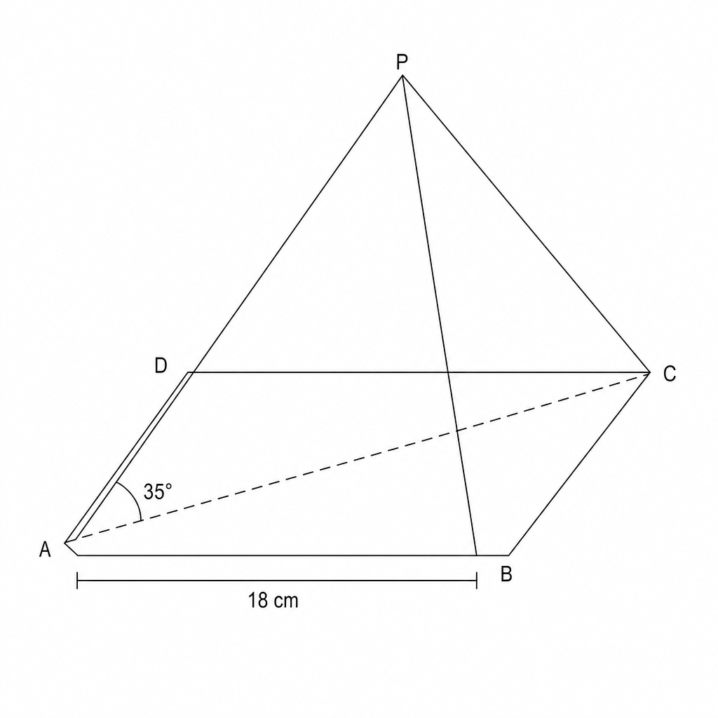 Diagram of a square-based pyramid PABCD.