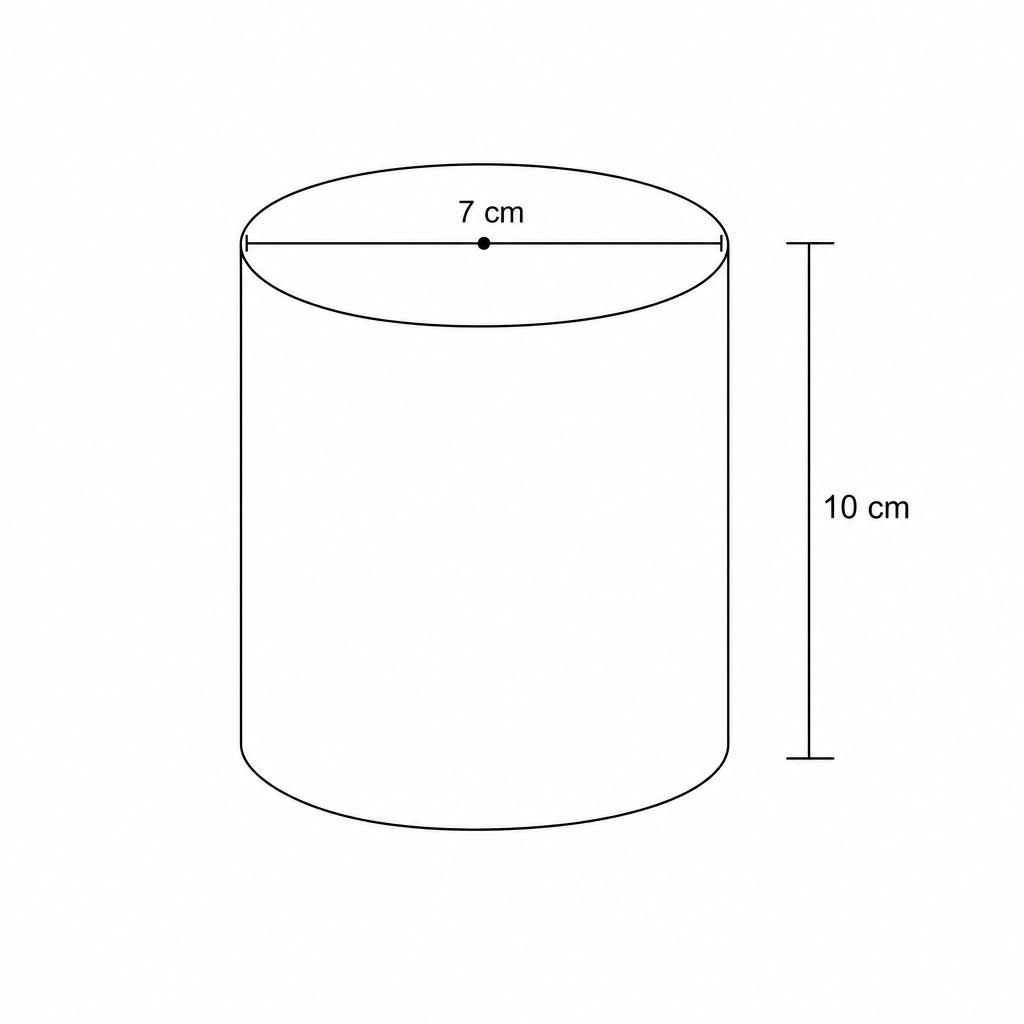 A cylinder with diameter 7 cm and height 10 cm.