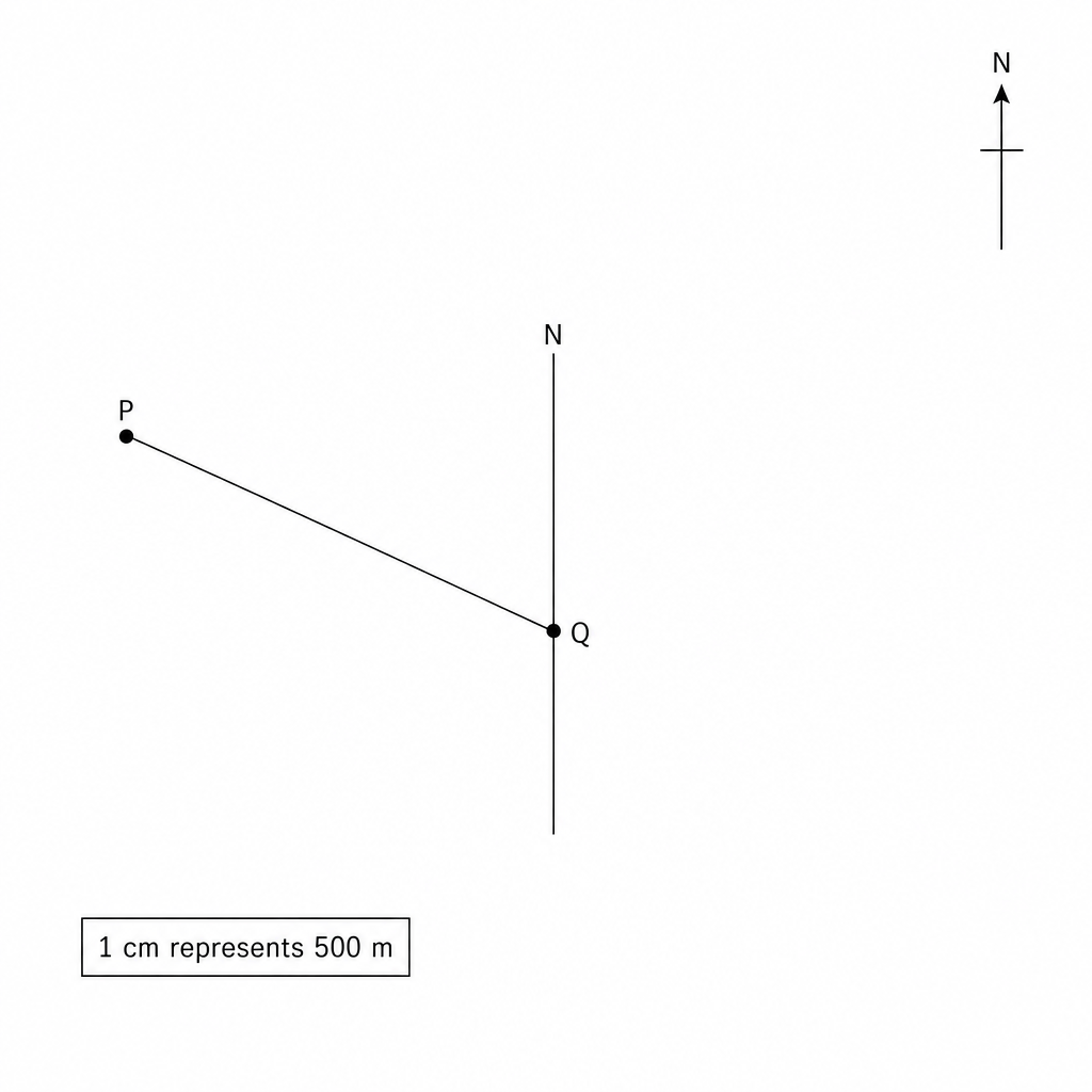Scale drawing showing points P and Q
