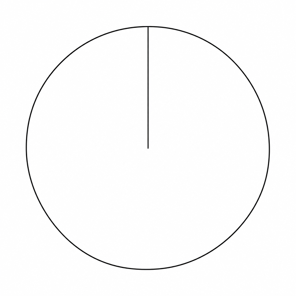 A blank circle with a vertical radius line.